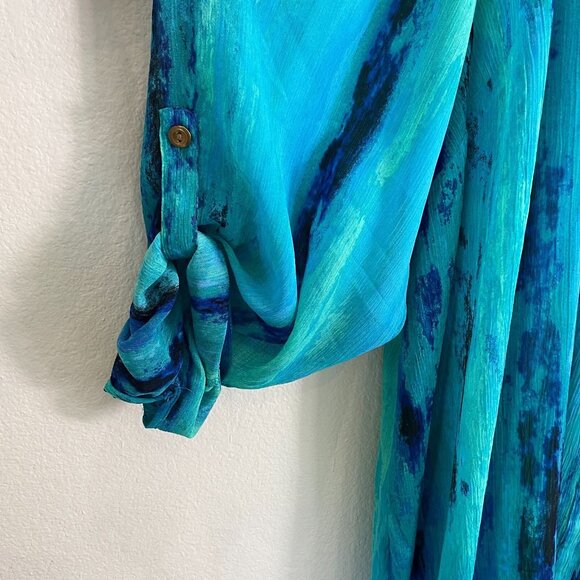 NEW Catherines Womens Plus 5X Button Up Tunic Top Mid Length Roll Tab Sleeve - Picture 4 of 11